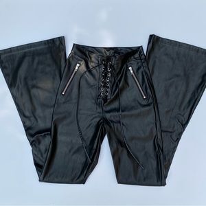 Leather Lace-Up Flare Pants